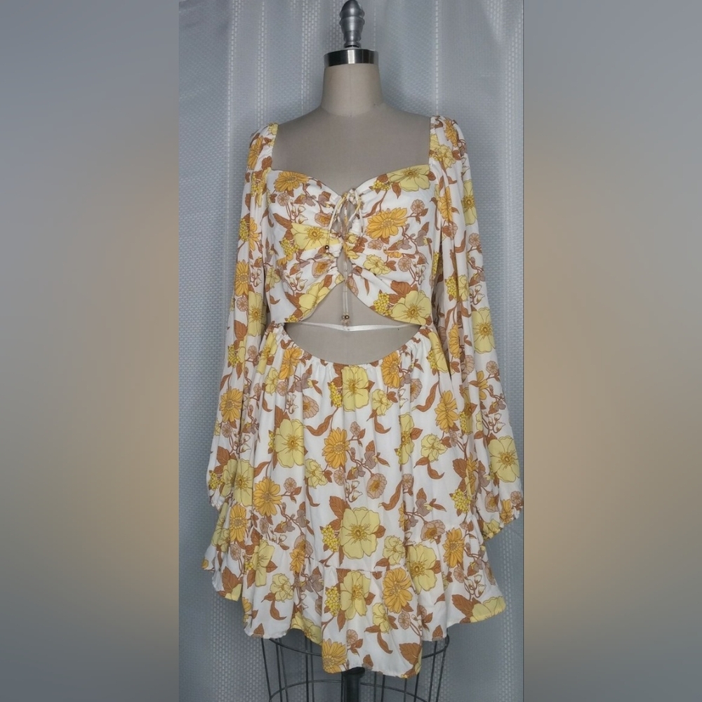 Forever 21 White and Yellow Ruffled Tie Front Dress